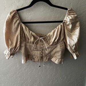 Elegant Beige Puff Sleeve Women's Top